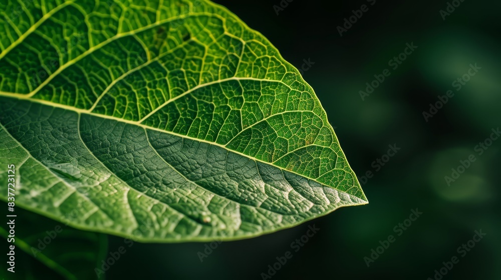 A close-up of a large green leaf's vibrant hue A close-up of a large green leaf's vibrant hue