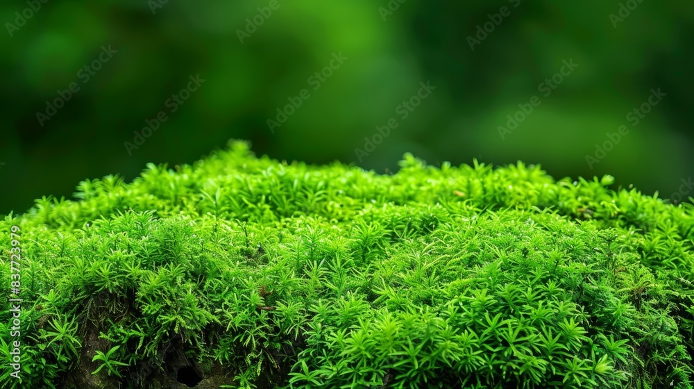 A tight shot of a moss-covered surface, foreground featuring blurred trees and bushes, background boasting a hazy expanse of grass A tight shot of a moss-covered surface, foreground featuring blurred trees and bushes, background boasting a hazy expanse of grass