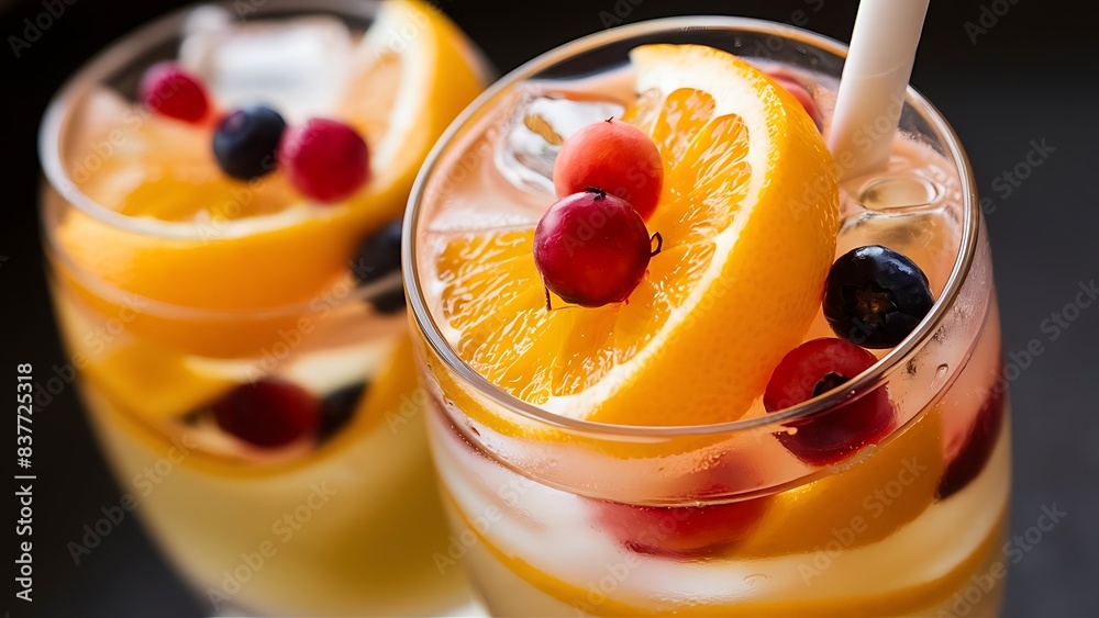 Summer fresh cold drink with orange and berries selective focus Summer fresh cold drink with orange and berries selective focus