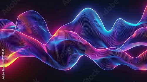 Futuristic Neon Lights in Abstract Wavy Line Art - Modern Digital Design Concept