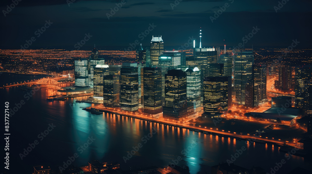 Fototapeta premium Illuminated City Skyline at Night