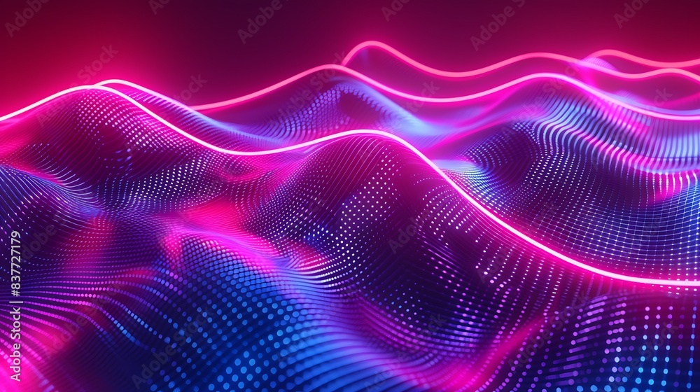Illuminated Neon Lights in Abstract Wavy Line Art, Modern Design Concept Illuminated Neon Lights in Abstract Wavy Line Art, Modern Design Concept