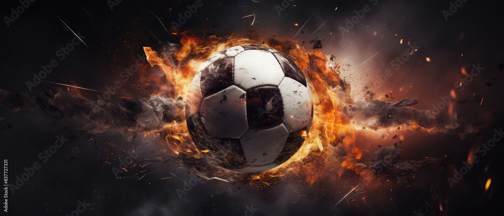 Fototapeta premium Explosive Soccer Ball in Fiery Motion