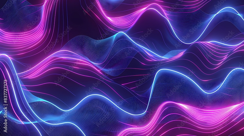 Fototapeta premium Glowing Neon Lights in Abstract Wavey Line Art - Modern Design Concept