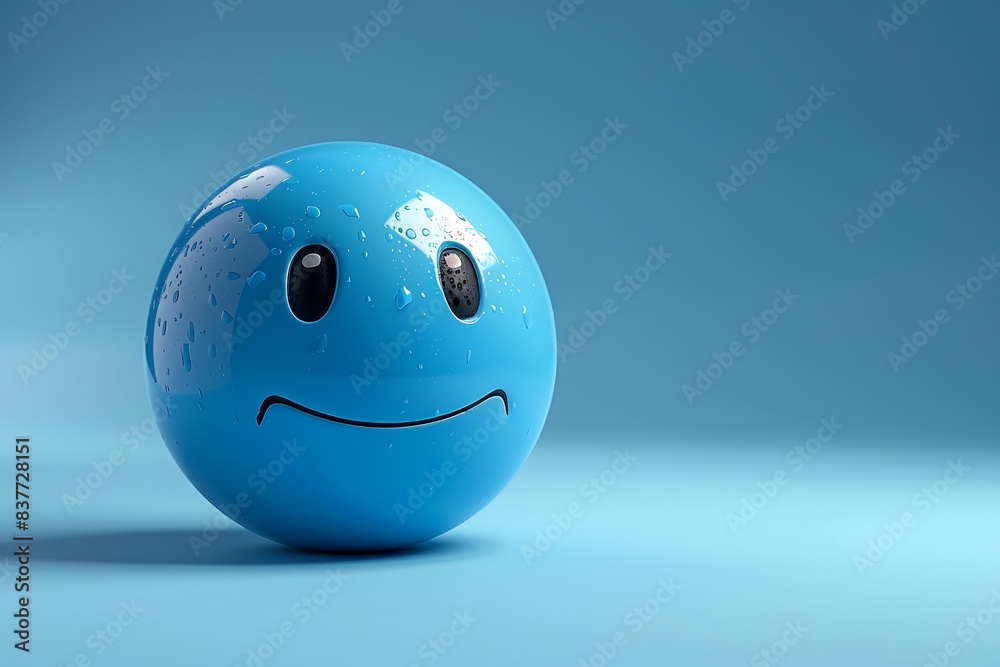 A Sad neon emoji face on Light Blue background A Sad neon emoji face on Light Blue background