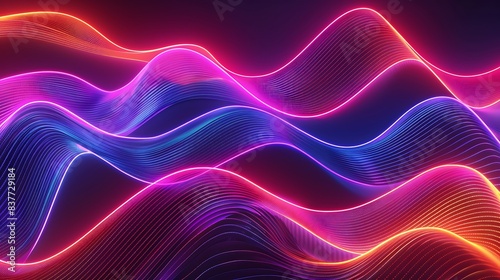 Wallpaper Mural Dynamic Neon Lights in Wavey Line Art - Abstract Modern Design Concept Torontodigital.ca