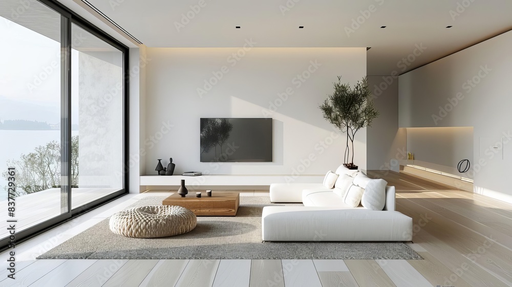 Fototapeta premium Minimalist lifestyle, clean and simple living space, focus on essentials, modern design