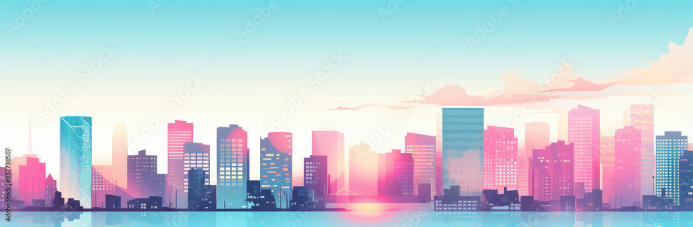 Serene Sunset Over Pastel City Skyline Illustration