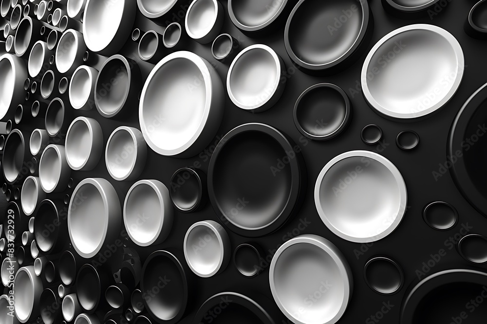 A plethora of various sized circles create a dynamic and modern abstract pattern in a monochrome palette. A plethora of various sized circles create a dynamic and modern abstract pattern in a monochrome palette.