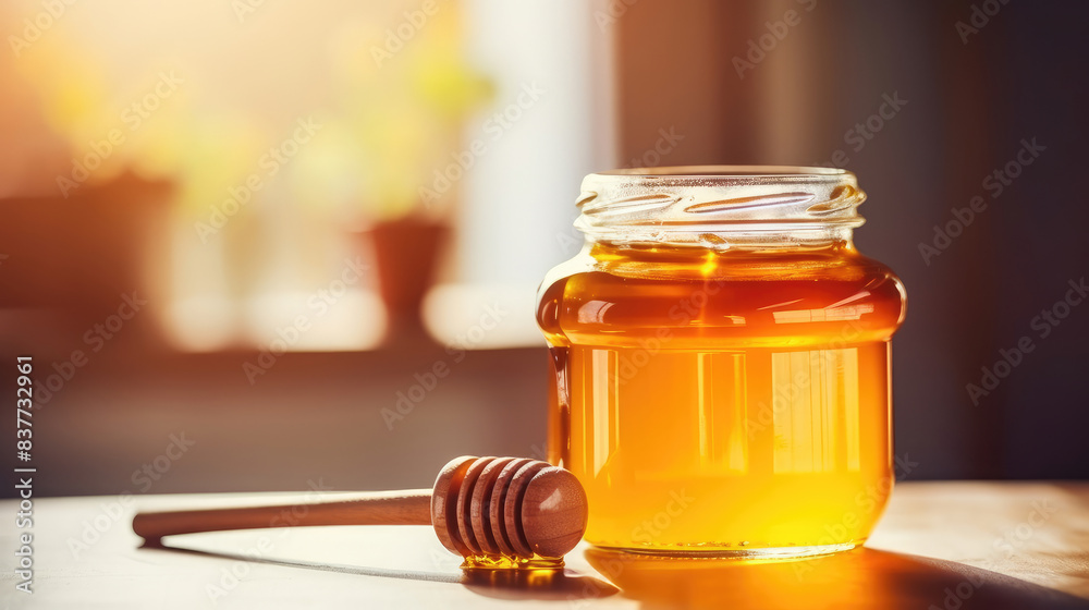 Radiant Morning Honey on Wooden Table