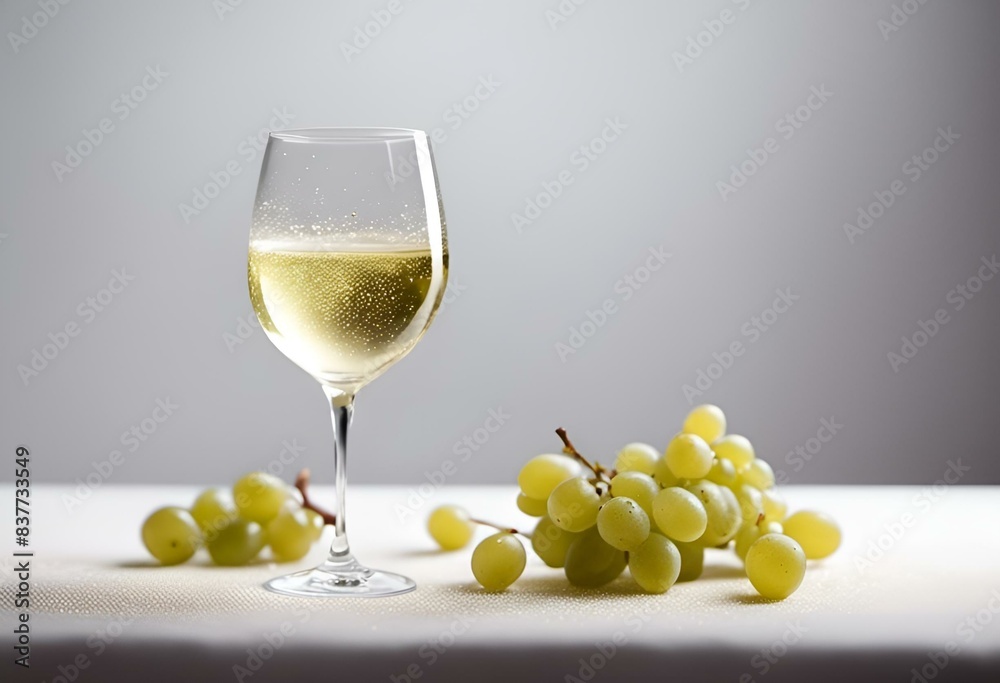 AI generated illustration of a glass of white wine with grapes AI generated illustration of a glass of white wine with grapes