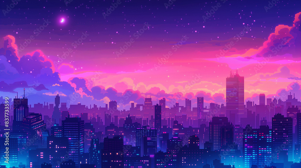 the Landscape of red sunset of the dot graphic city the Landscape of red sunset of the dot graphic city