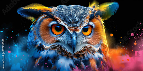 owl pop art in neon colors © VertigoAI