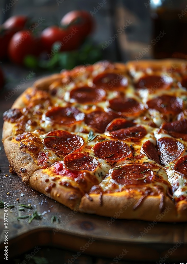 Pizza - Pepperoni pizza with a golden crust and melted cheese. Pizza - Pepperoni pizza with a golden crust and melted cheese.