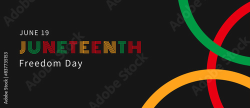abstract juneteenth concept red green yellow crossed rings pattern geometric black background banner vector template