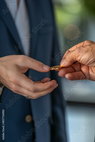 Professional Photography of a client presenting a token of appreciation to the service provider, symbolizing, Generative AI photo