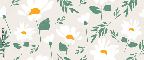 Vector seamless background. Minimalistic abstract floral pattern. Modern print on a light background. Ideal for textile design, screensavers, covers, cards, invitations and posters.