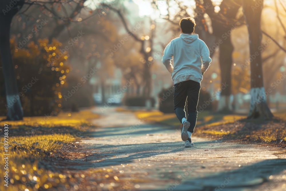 The young man is jogging Before exercising in public beauty The young man is jogging Before exercising in public beauty