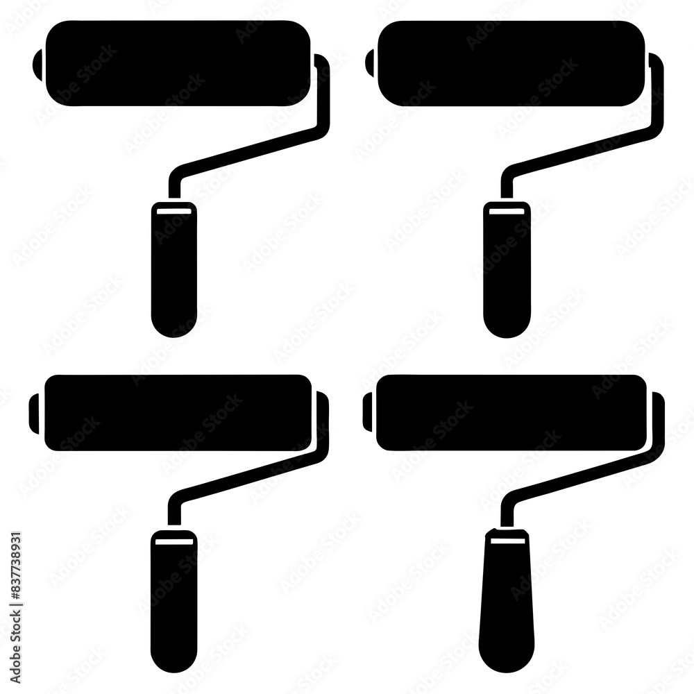 A set of paint roller icon black silhouette vector illustration on white background A set of paint roller icon black silhouette vector illustration on white background