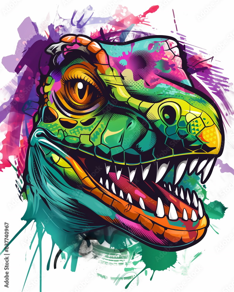 colorful graffiti of dinosaur face