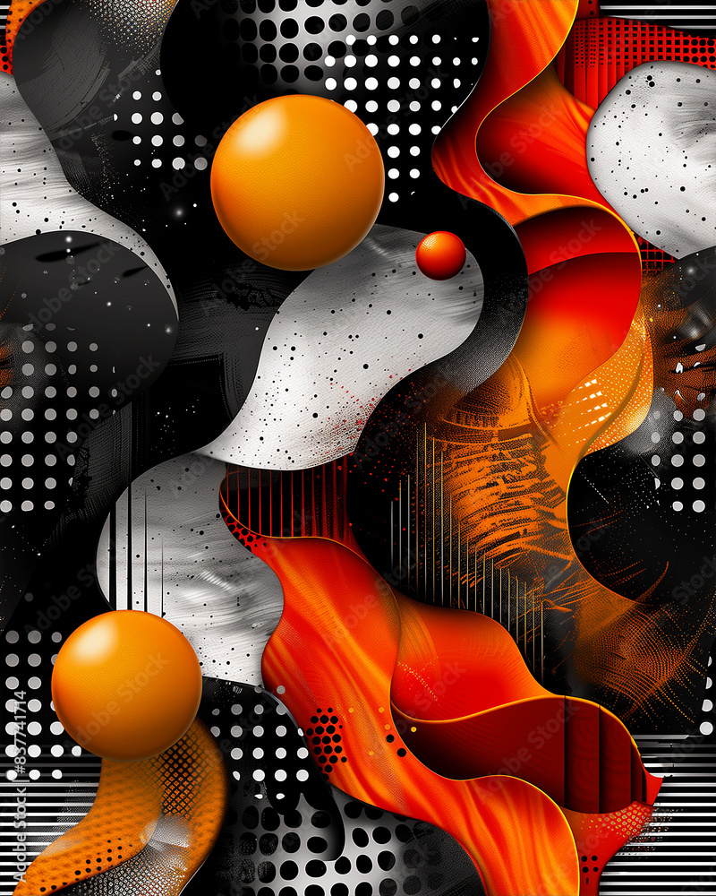 A colorful abstract painting with a black and white background A colorful abstract painting with a black and white background