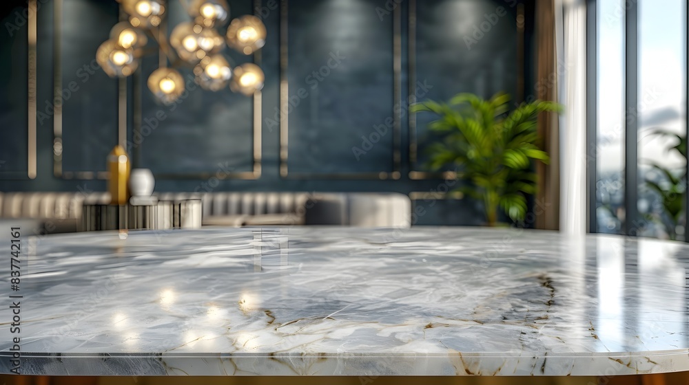 Elegant Marble Table With Luxurious Living Room Backdrop Ideal for High End Home Decor and Product Concept Display Elegant Marble Table With Luxurious Living Room Backdrop Ideal for High End Home Decor and Product Concept Display