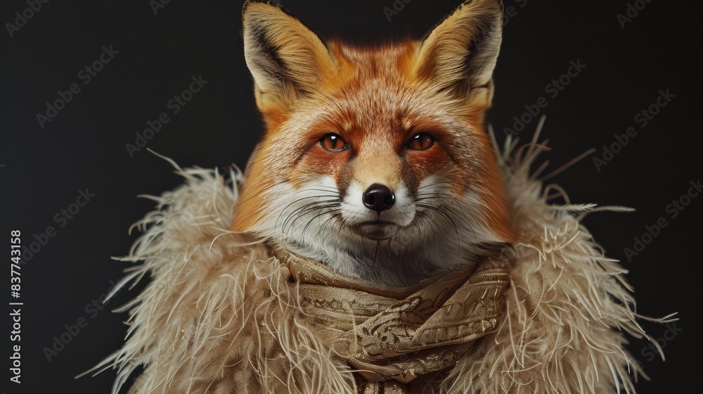 Obraz premium Fox with scarf on black background