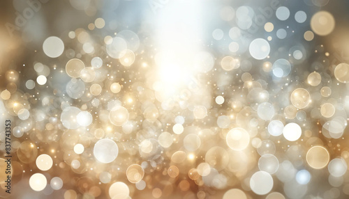 Soft and dreamy golden bokeh light background, perfect for festive, celebratory, and elegant design projects or presentations. Abstract golden background