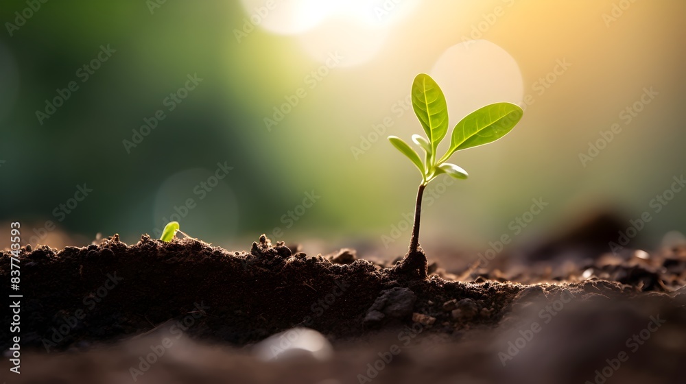 Tiny Seedling Sprouting from Rich Soil Representing Growth and the Beginning of New Life Tiny Seedling Sprouting from Rich Soil Representing Growth and the Beginning of New Life
