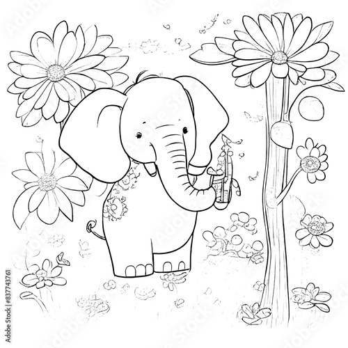 Hand-drawn cute elephant illustrations coloring pages for kids.