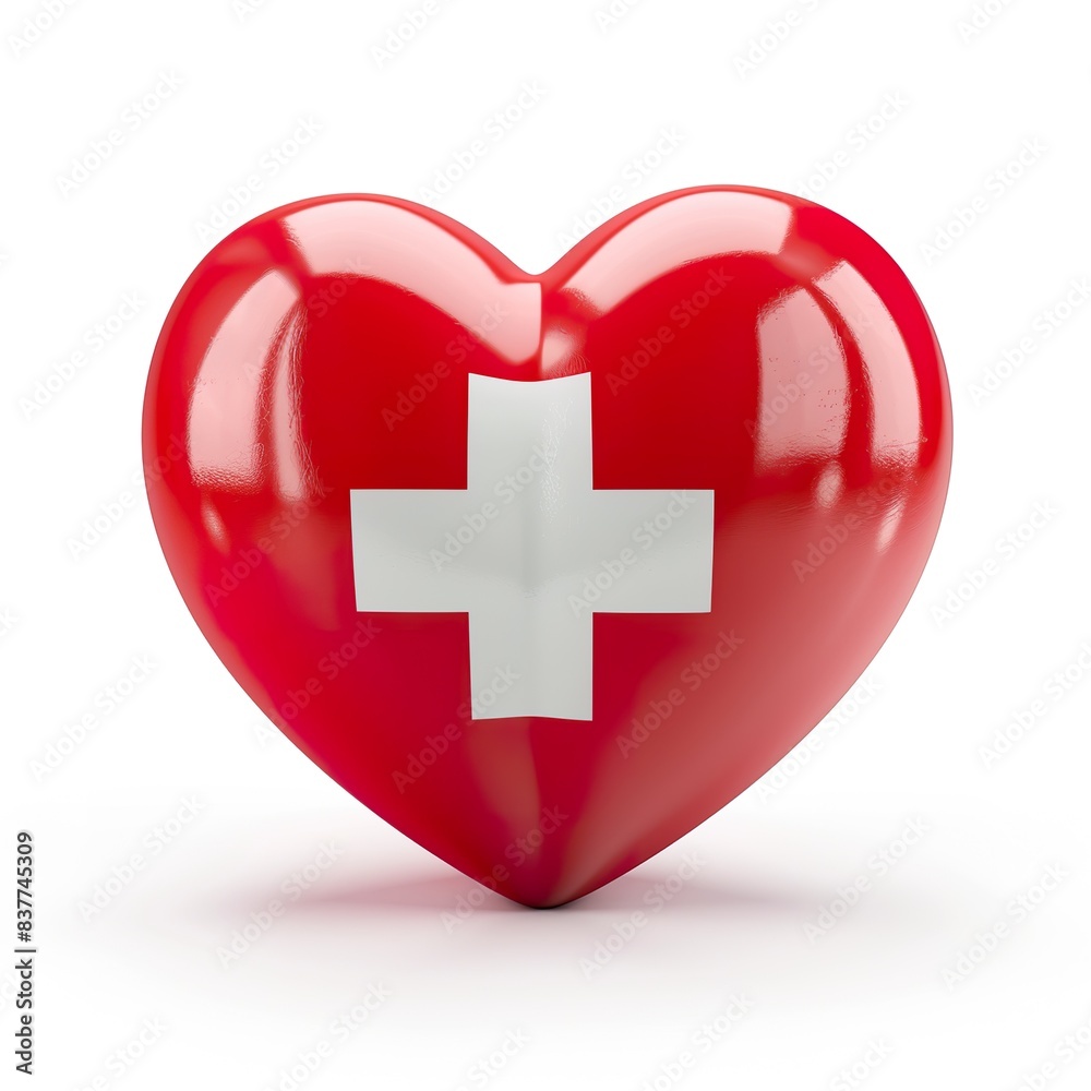 3d heart with the Switzerland flag on it, white background 3d heart with the Switzerland flag on it, white background