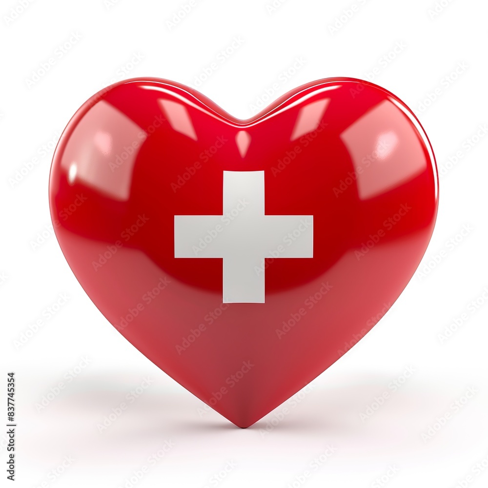 3d heart with the Switzerland flag on it, white background 3d heart with the Switzerland flag on it, white background