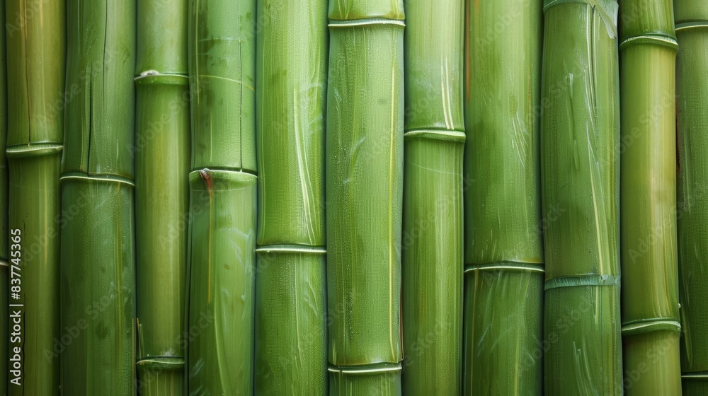 Fototapeta premium Close-up of vibrant green bamboo stalks forming a natural pattern, showcasing the beauty and simplicity of nature. Perfect for backgrounds or eco-themed designs.