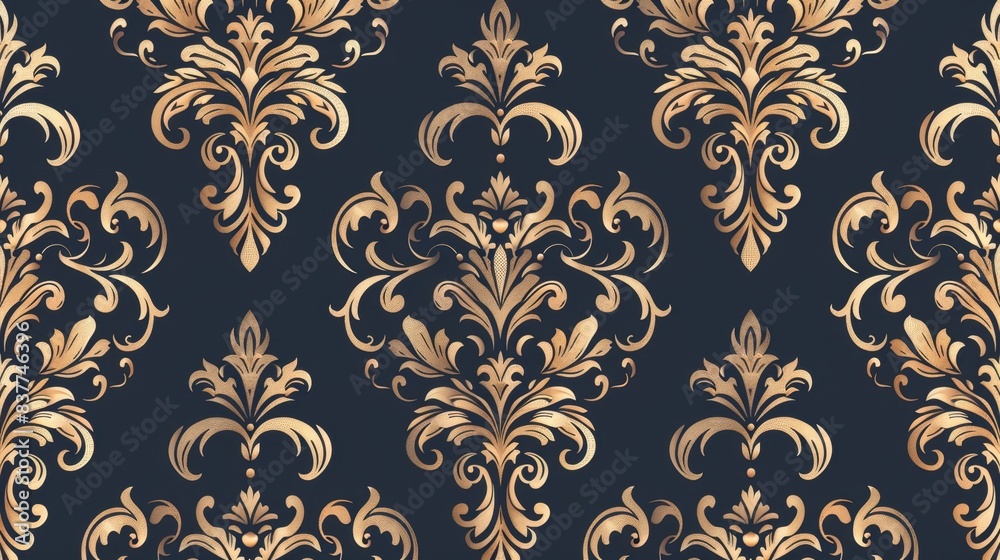 Elegant Golden Floral Wallpaper Design on Dark Background Elegant Golden Floral Wallpaper Design on Dark Background