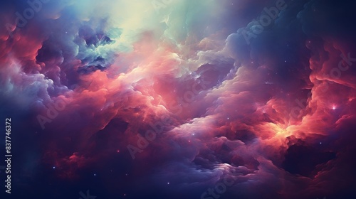 subtle abstract background featuring colorful nebula clouds floating in space photo