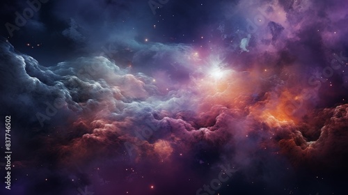 subtle abstract background featuring colorful nebula clouds floating in space