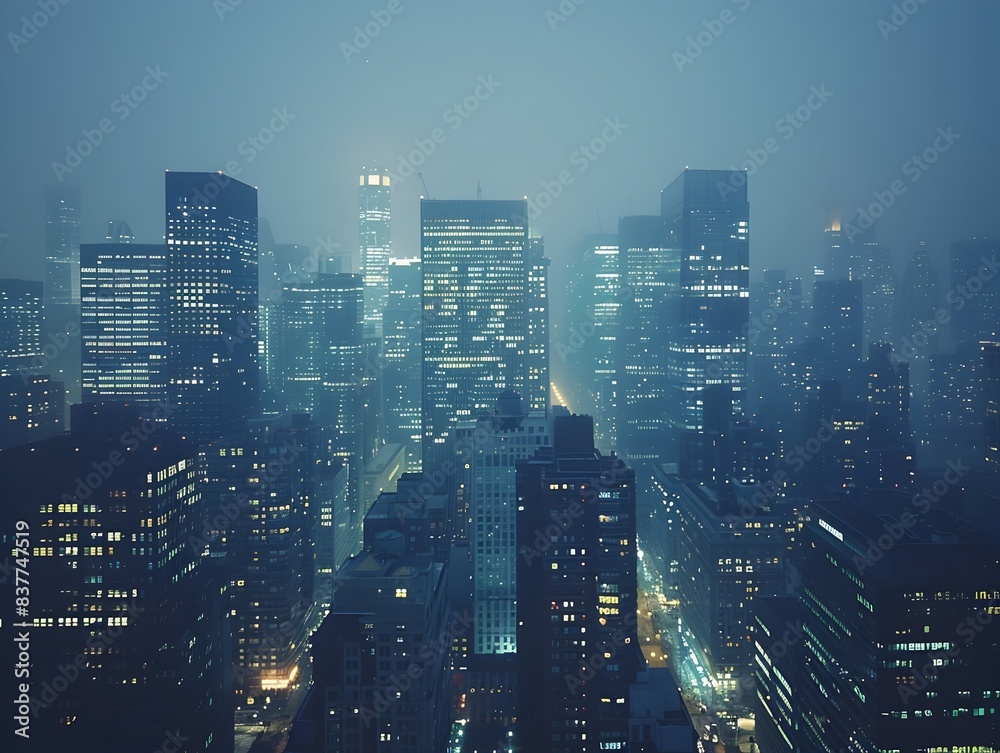 Illuminated Nighttime Skyline of a Bustling Metropolis with Towering Skyscrapers and Bright Lights
