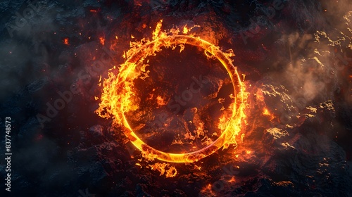 a ring of fire and flames on a dark background