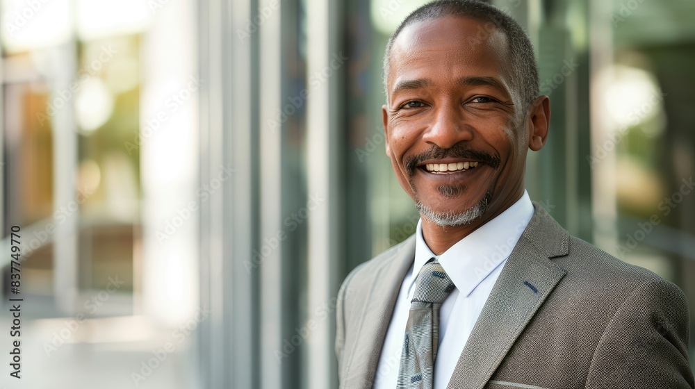 Confident Businessman Smiling in Urban Environment Confident Businessman Smiling in Urban Environment