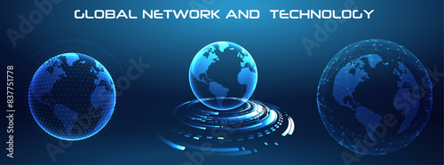 Global Connection: Earth Hologram with Digital Network, Earth hologram for Technology background with a digital communication and Network system. Some elements of the image provided by NASA