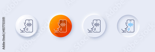 Voicemail line icon. Neumorphic, Orange gradient, 3d pin buttons. Record phone voice sign. Cellphone mic symbol. Line icons. Neumorphic buttons with outline signs. Vector