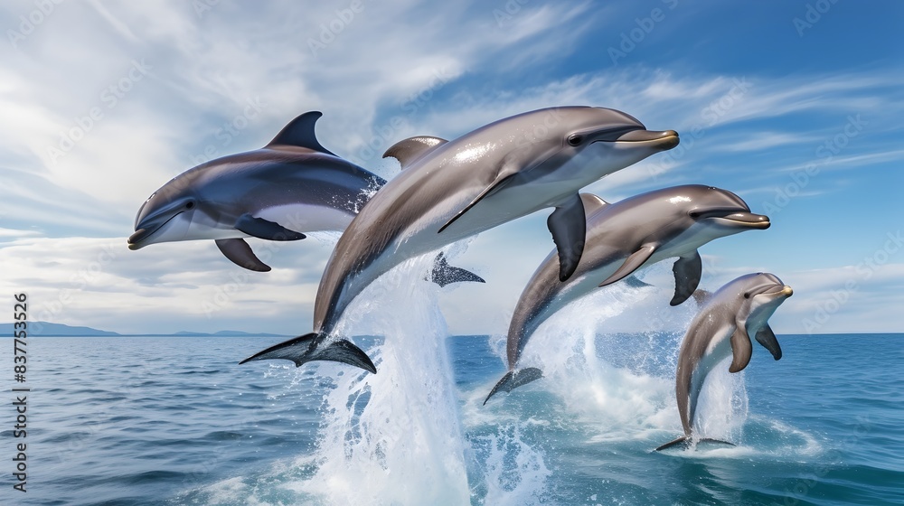 Joyful Dolphins Leaping Out of the Tropical Ocean Waves Joyful Dolphins Leaping Out of the Tropical Ocean Waves