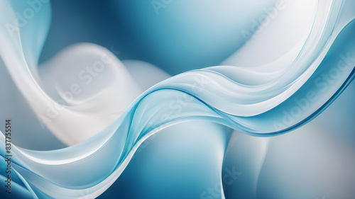 Generate an abstract background with gentle pastel curves in colors blue and white. The curves should intertwine harmoniously, creating a soft and calming visual experience.