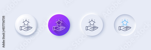 Loyalty program line icon. Neumorphic, Purple gradient, 3d pin buttons. Bonus points. Discount star symbol. Line icons. Neumorphic buttons with outline signs. Vector