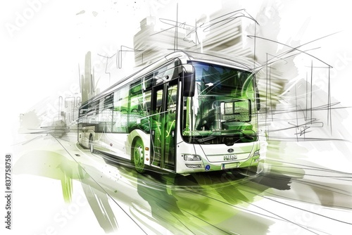  Conceptual sketch demonstrating green transportation, illustrating a city bus
