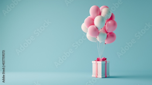 Pink and White Balloons Floating Above a Gift Box
