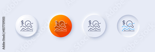 Check investment line icon. Neumorphic, Orange gradient, 3d pin buttons. Business audit sign. Check finance symbol. Line icons. Neumorphic buttons with outline signs. Vector