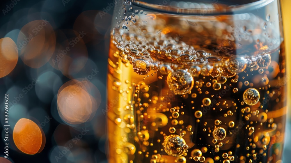 Close-up of sparkling bubbles rising to the surface of a refreshing drink, creating an effervescent and fizzy effect. Close-up of sparkling bubbles rising to the surface of a refreshing drink, creating an effervescent and fizzy effect.
