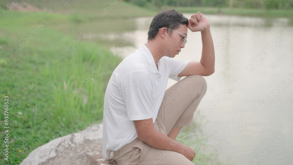 When thinking of the past A young man was sitting on a large rock by the water. With something in mind When thinking of the past A young man was sitting on a large rock by the water. With something in mind