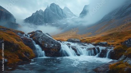 Waterfall in the High Mountains 